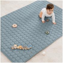 Tapete de brincar para crianças Comfy Cubs, 122 x 183 cm, pelúcia, antiderrapante, azul