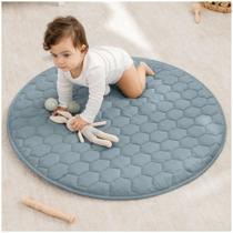 Tapete de brincar redondo infantil Comfy Cubs 91 cm de pelúcia antiderrapante azul