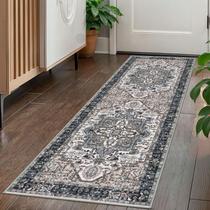 Tapete de corredor de cozinha lavável KOZYFLY Runners para corredores de cozinha lavável de 2 x 5 pés Tapete Boho Runner para entrada, estampado em interior, tapete oriental de lã sintética para lavanderia e cozinha, preto/taupe/bege