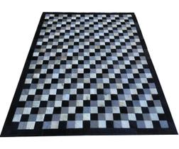 Tapete De Couro Tricolor Preto Branco Cinza 1,50X2,00 Bordas