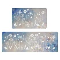 Tapete de cozinha Rempry Blue Gradient Floral Antiderrapante Impermeável