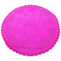 Tapete de Croche Redondo Grande Artesanal Rosa Diâmetro 91Cm Barbante Barbantextil N6 para Decorar Sua Casa