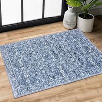 Tapete de entrada lavável SIILOOM 2x3 azul com padrão floral envelhecido