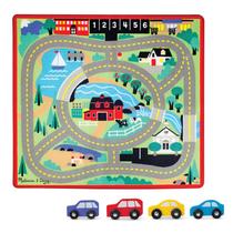 Tapete de Estrada e Carros Melissa & Doug - 4 Carros de Madeira, Seguro para Todas as Idades