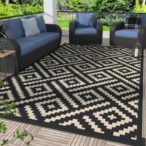 Tapete de exterior GENIMO impermeável reversível 150x240cm preto/bege Tapete de exterior GENIMO impermeável reversível 150x240cm preto/bege