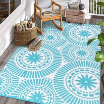 Tapete de exterior Ileading 183x274cm impermeável reversível azul-petróleo