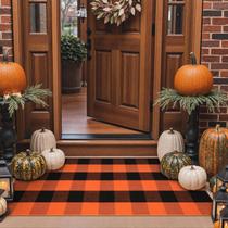 Tapete de exterior KIMODE Buffalo Plaid laranja/preto 60x130cm de algodão Tapete de exterior KIMODE Buffalo Plaid laranja/preto 60x130cm de algodão