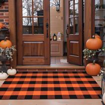 Tapete de exterior KIMODE Buffalo Plaid laranja/preto 90x150cm algodão Tapete de exterior KIMODE Buffalo Plaid laranja/preto 90x150cm algodão