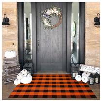 Tapete de exterior KOZYFLY 122x183 cm laranja preto quadriculado