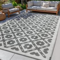 Tapete de exterior PASAMIC 274x366 cm Impermeável Reversível Cinza