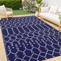 Tapete de exterior Smiry 244x305 cm impermeável reversível azul marinho