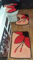 Tapete de frufru Personalizado Banheiro 3 Peças Flor Vermelha Fundo Algodão crú
