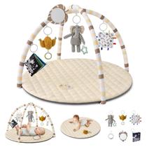 Tapete de ginástica Baby Play Blissful Diary Sandy Beige com 6 brinquedos