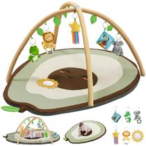 Tapete de ginástica Baby Play CoziBB em forma de abacate com 6 brinquedos verde-oliva