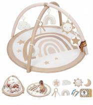 Tapete de ginástica Baby Play Little Dove Tummy Time com 7 brinquedos marrons