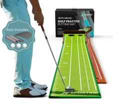 Tapete de Golfe SPORTSIE - 9,5 Pés com Retorno de Bola e 3 Putters