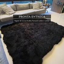 Tapete de Lã de Ovelha Natural Preto 3,00 x 2,00m