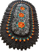 Tapete de Luxo crochê Artesanal Preto com Flor