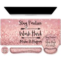 Tapete de mesa iCasso Stay Positive com mousepad e conjunto de descanso de pulso