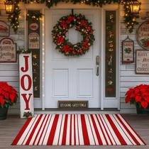 Tapete de Natal Duraaamo Candy Cane vermelho e branco 60x90cm