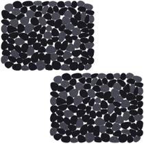 Tapete de pia de seixo para pias de aço inoxidável/cerâmica, protetores de pia ecológicos de PVC para o fundo da pia da cozinha, pratos e copos, drenagem rápida, 15,8 x 11,8 polegadas (2 unidades, preto)