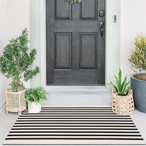 Tapete de porta Collive Fall preto e branco listrado 70x110cm
