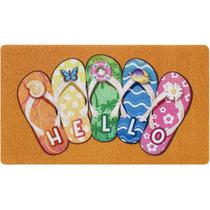 Tapete de porta de coco Faptoena 43x75 cm Summer Hello Flip Flops