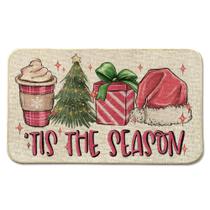Tapete de porta de Natal AUIKVH Tis The Season Xmas Winter Pink