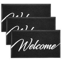 Tapete de porta EARTHALL, pacote com 3 unidades Outside Inside Welcome 76 x 44 cm, preto