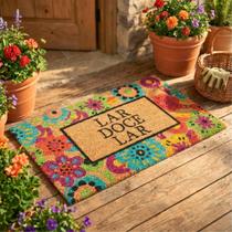 Tapete de Porta Entrada Fibra de Coco Capacho Lar Doce Lar Floral Antiderrapante Tuut