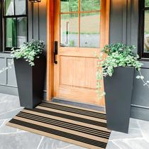 Tapete de porta KIMODE Fall Front preto/algodão cáqui 60x130cm lavável Tapete de porta KIMODE Fall Front preto/algodão cáqui 60x130cm lavável