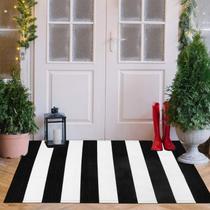 Tapete de porta LEEVAN preto e branco listrado lavável 70x110cm