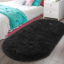 Tapete de quarto LOCHAS 83x160 cm Tapete oval macio preto Tapete de quarto LOCHAS 83x160 cm Tapete oval macio preto