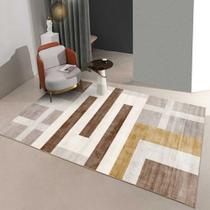 Tapete de sala branco com detalhes cinza e marrom