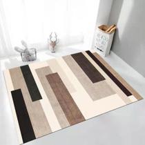 Tapete de sala com detalhes geométricos branco creme e preto