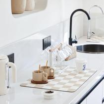Tapete de secagem de pratos Ohocut Checkered Absorbent Easy Clean Beige