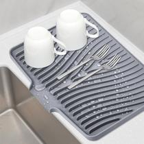 Tapete de secagem de pratos TIKNIK Silicone para balcão de cozinha cinza
