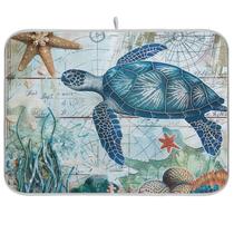 Tapete de secagem de pratos Wfrish Ocean Sea Turtle 40,6 x 45,7 cm Poliéster