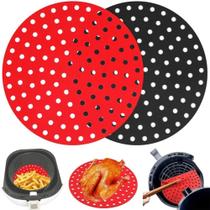 Tapete de silicone perfurado para air fryer redondo 28x28cm antiaderente reutilizável protetor cesta Tapete de silicone perfurado para air fryer redondo 28x28cm antiaderente reutilizável protetor cesta
