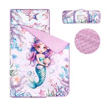 Tapete de soneca infantil HNHUAMING Mermaid com travesseiro e cobertor removíveis