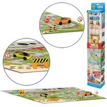 Tapete divertido com 2 carros + acessorios 80x70cm 10 pecas na caixa - SAMBA TOYS