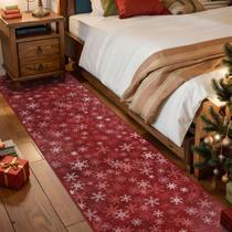 Tapete Dotiiorug Christmas 60x240cm Lavável Floco de Neve Vermelho