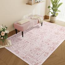 Tapete DUKINO 91x152 cm Floral Vintage Lavável Rosa Tapete DUKINO 91x152 cm Floral Vintage Lavável Rosa