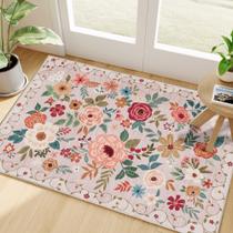 Tapete DUKINO, floral de 2 x 3 pés, lavável, antiderrapante, bege Tapete DUKINO, floral de 2 x 3 pés, lavável, antiderrapante, bege
