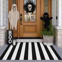 Tapete Duraaamo Halloween listrado 60x90cm Preto Branco Poliéster