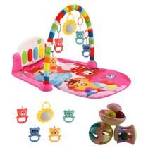 Tapete Educativo Bebes Atividades + Brinquedo Chocalho Rosa