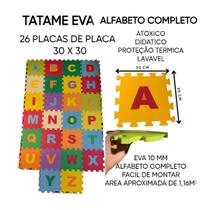 Tapete Educativo EVA, Alfabeto Completo, 26 Peças Coloridas, 30x30cm cada, Área Total 2.16m², Desmontável, Lavável