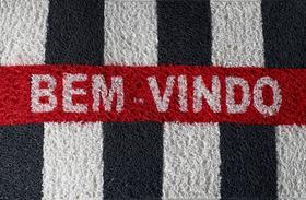 Tapete em vinil lavável 60 x 40 capacho vermelho branco e preto