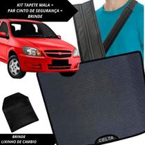 Tapete Emborrachado Porta Malas Celta 2000 a 2015 + 2 Capas Cinto Segurança Acessório Automotivo