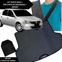 Tapete Emborrachado Porta Malas Logan 2007 a 2014 + 2 Capas Cinto Segurança Acessório Carro